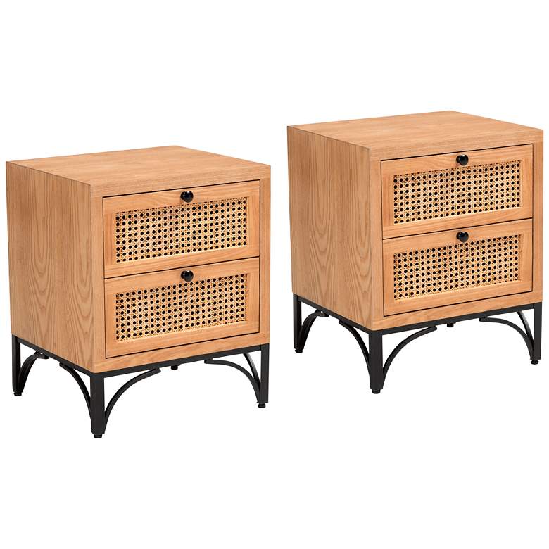Image 1 Weslan 17 3/4" Wide Natural Brown Wood 2-Drawer Nightstands Set of 2