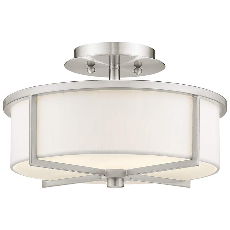 Image 1 Wesley 13-in W Brushed Nickel Fabric Semi-Flush Mount Light