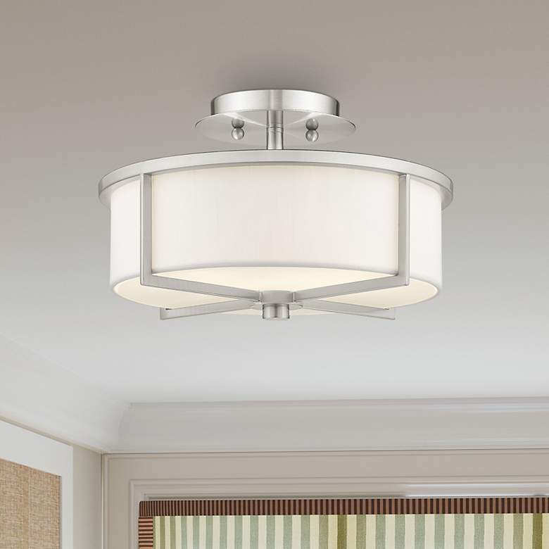 Image 1 Wesley 13-in W Brushed Nickel Fabric Semi-Flush Mount Light