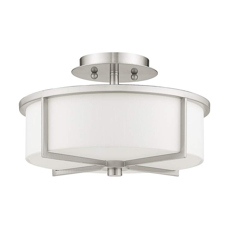 Image 3 Wesley 13-in W Brushed Nickel Fabric Semi-Flush Mount Light more views