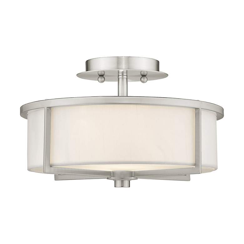 Image 4 Wesley 13-in W Brushed Nickel Fabric Semi-Flush Mount Light more views