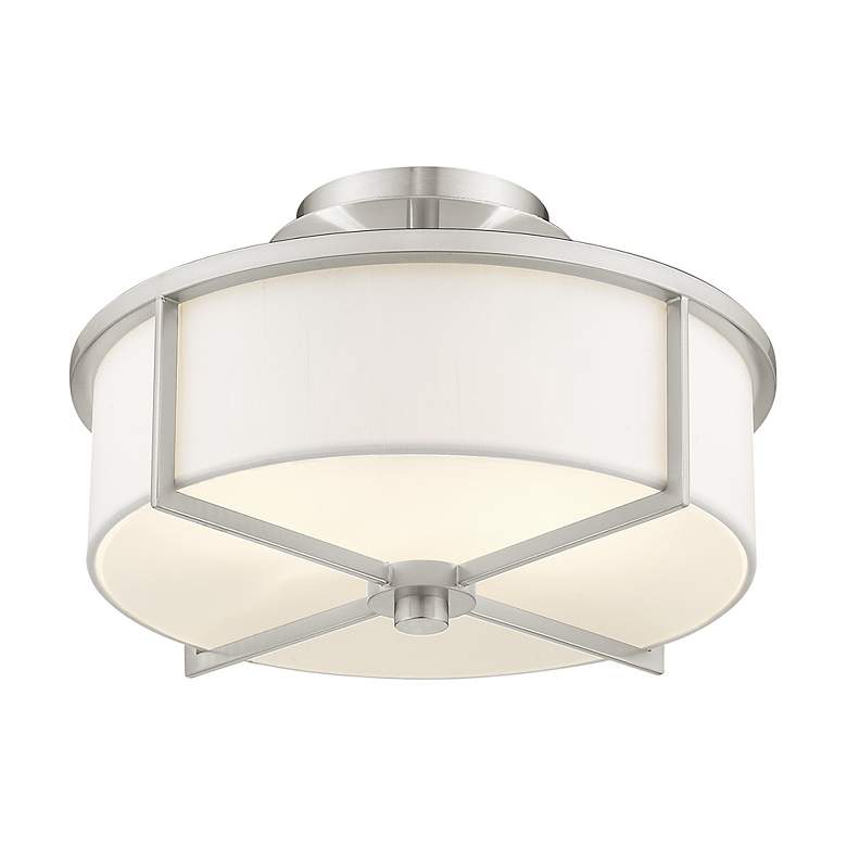 Image 5 Wesley 13-in W Brushed Nickel Fabric Semi-Flush Mount Light more views