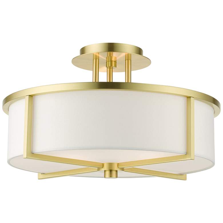 Image 2 Wesley 16 inch Wide Satin Brass Semi-Flush Ceiling Light