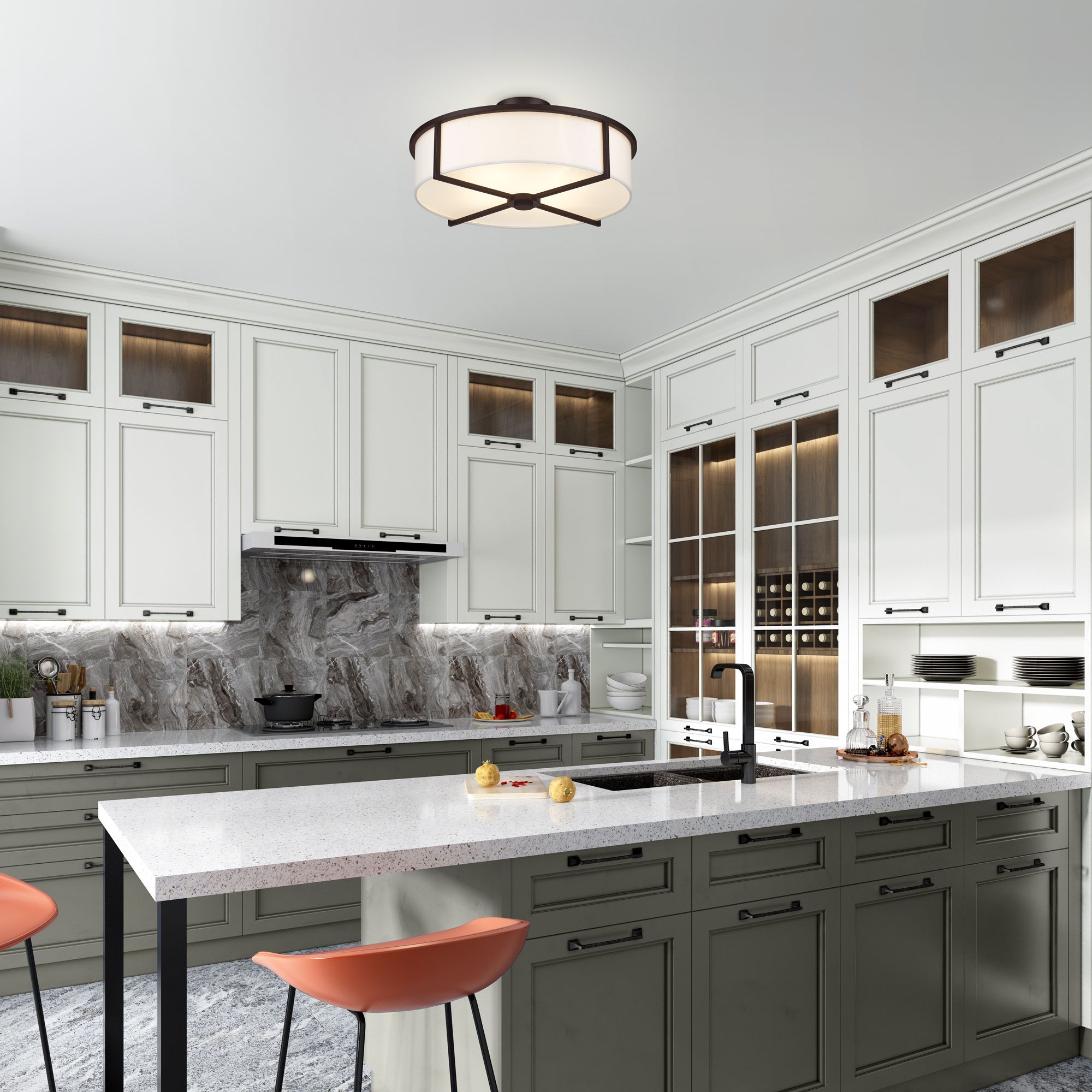 Image 6 Wesley 19-in W Bronze Fabric Semi-Flush Mount Light more views