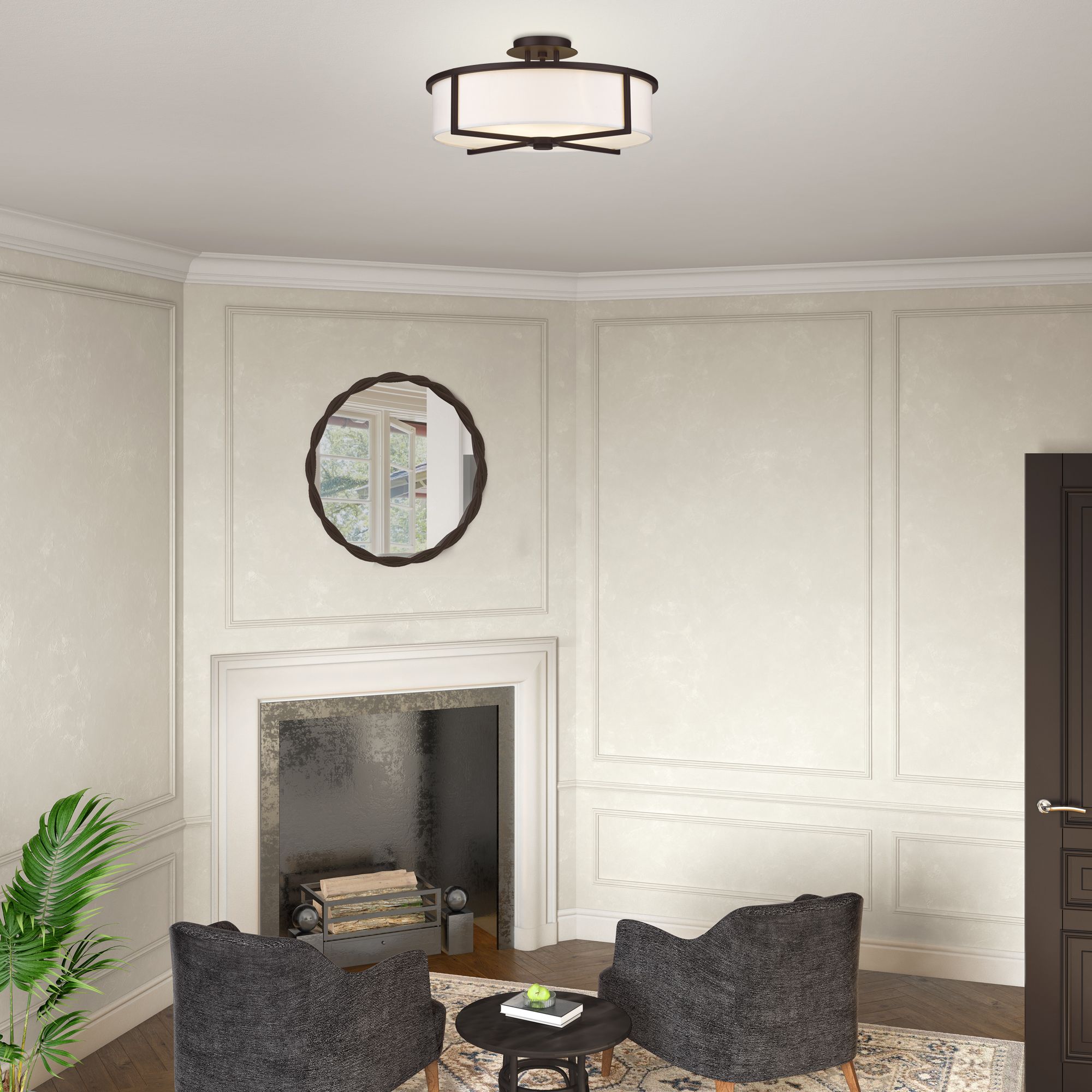 Image 7 Wesley 19-in W Bronze Fabric Semi-Flush Mount Light more views