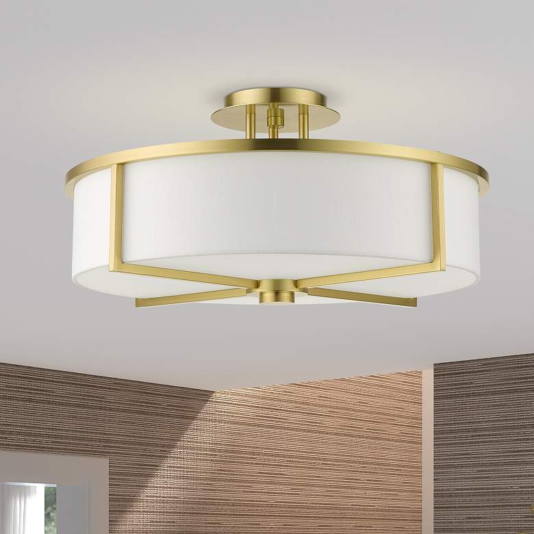 Image 1 Wesley 19" Wide Satin Brass Drum Ceiling Light