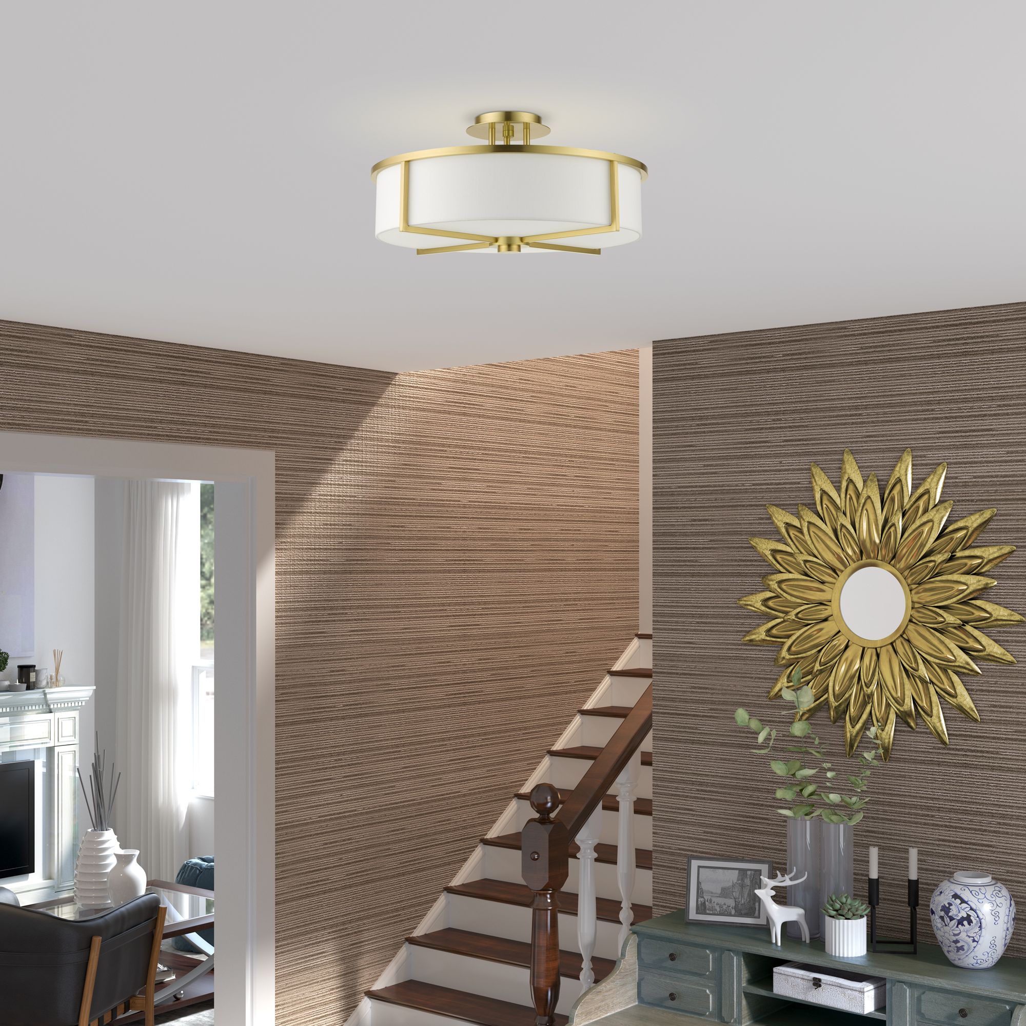 Wesley 19" Wide Satin Brass Drum Ceiling Light