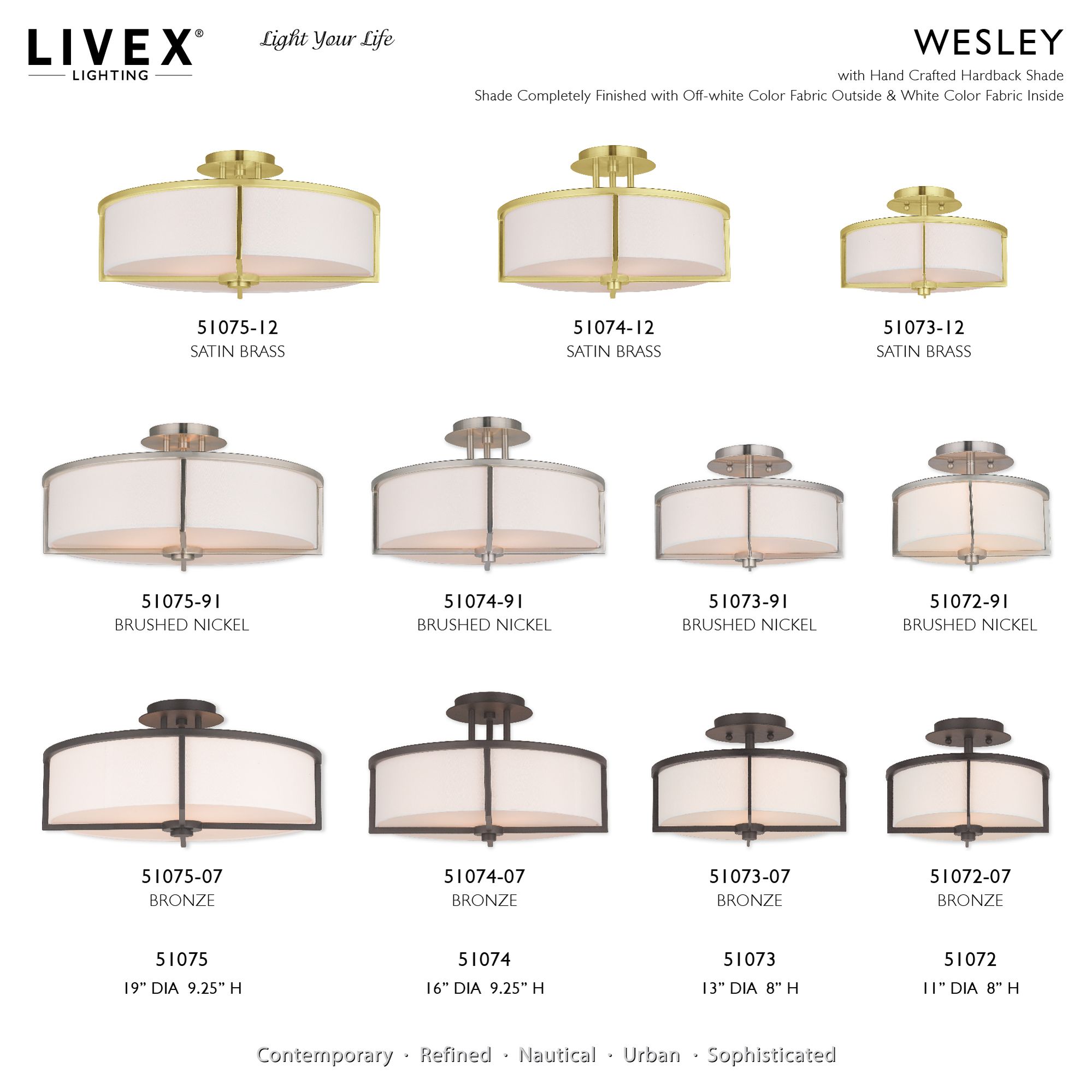 Wesley 2 Light Satin Brass Semi Flush