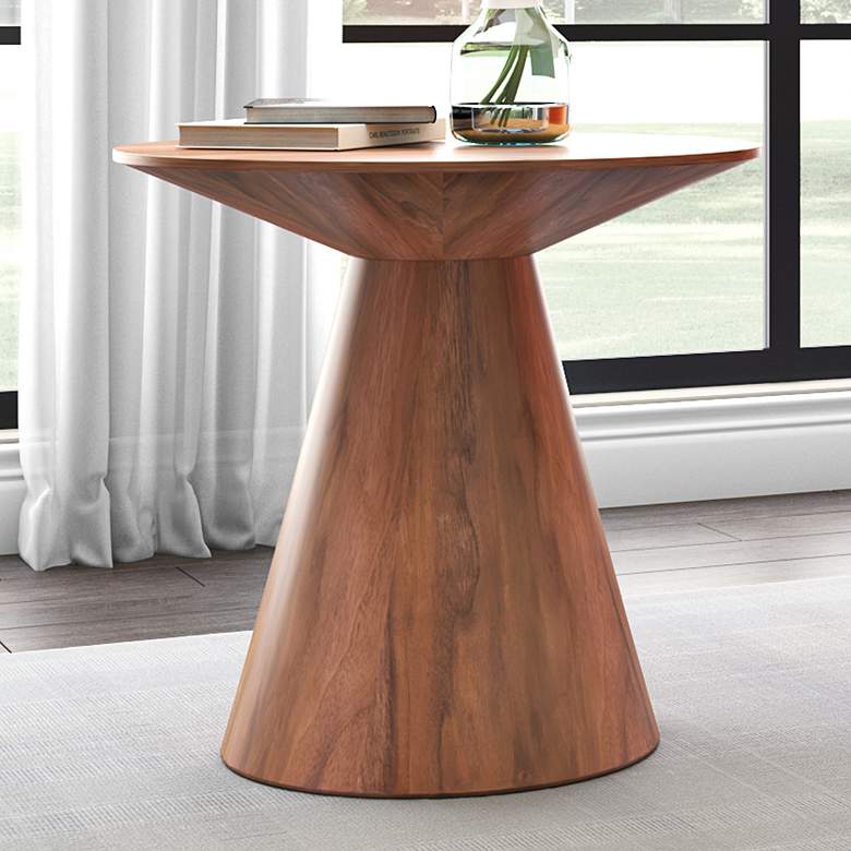 Image 2 Wesley 23 1/2 inch Wide Walnut Veneered Wood Round Side Table
