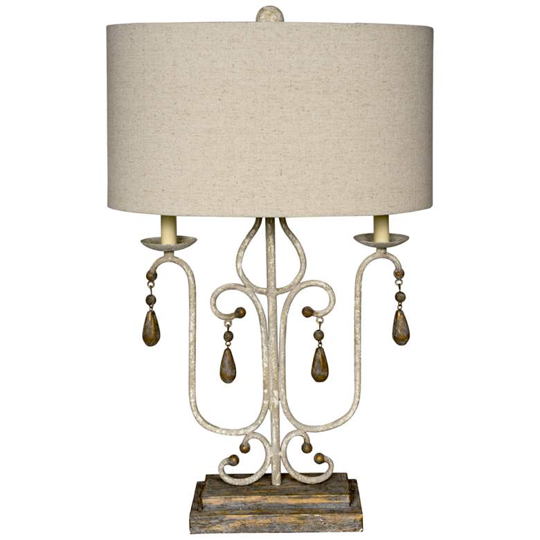 Image 1 Wesley 29 inch Distressed White and Brown Beaded Table Lamp