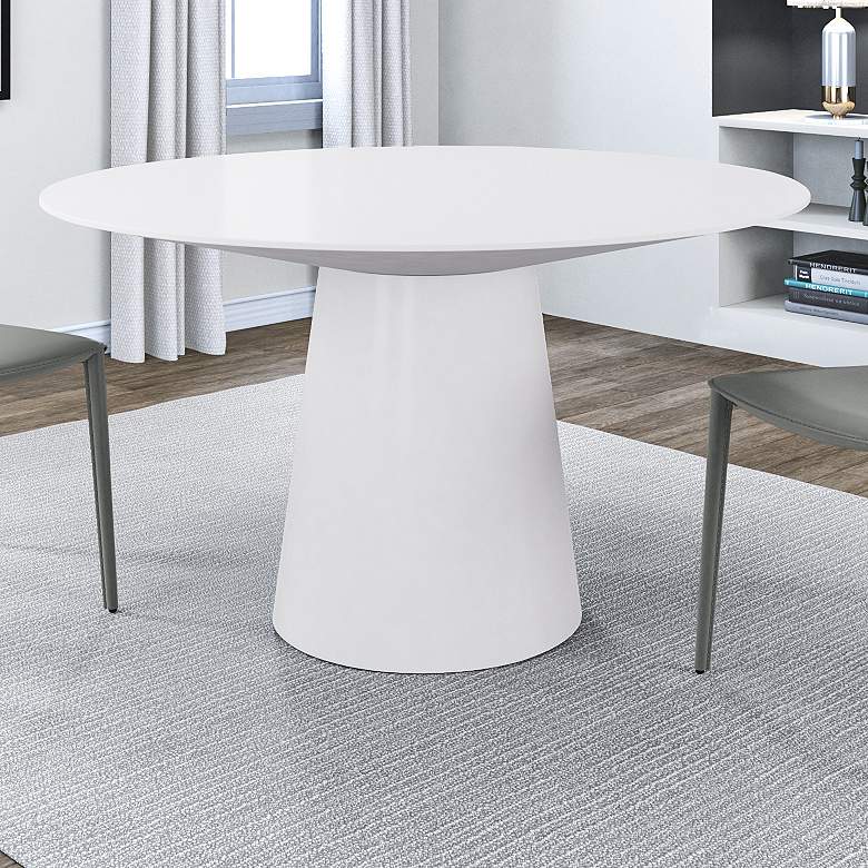Image 2 Wesley 53" Wide White Lacquered Wood Round Dining Table