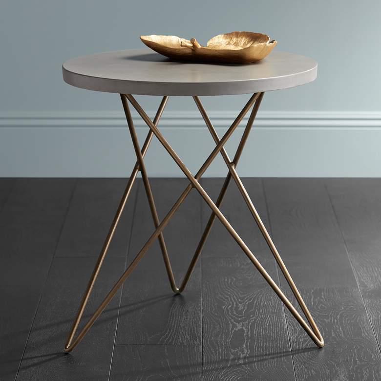 Image 1 Wesley Antique Brass Concrete and Metal Round End Table