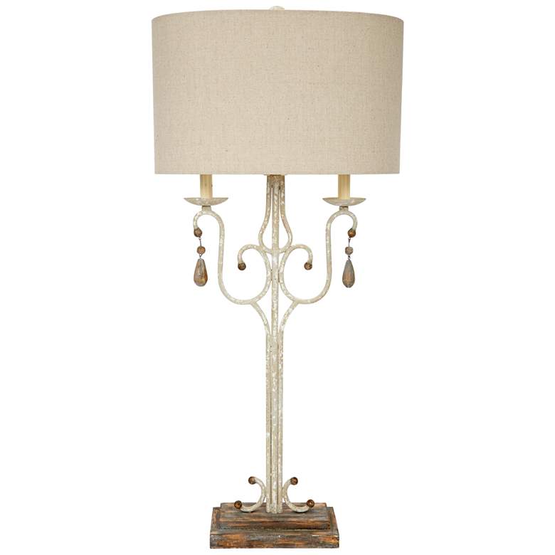 Image 1 Wesley Distressed White and Brown Buffet Table Lamp