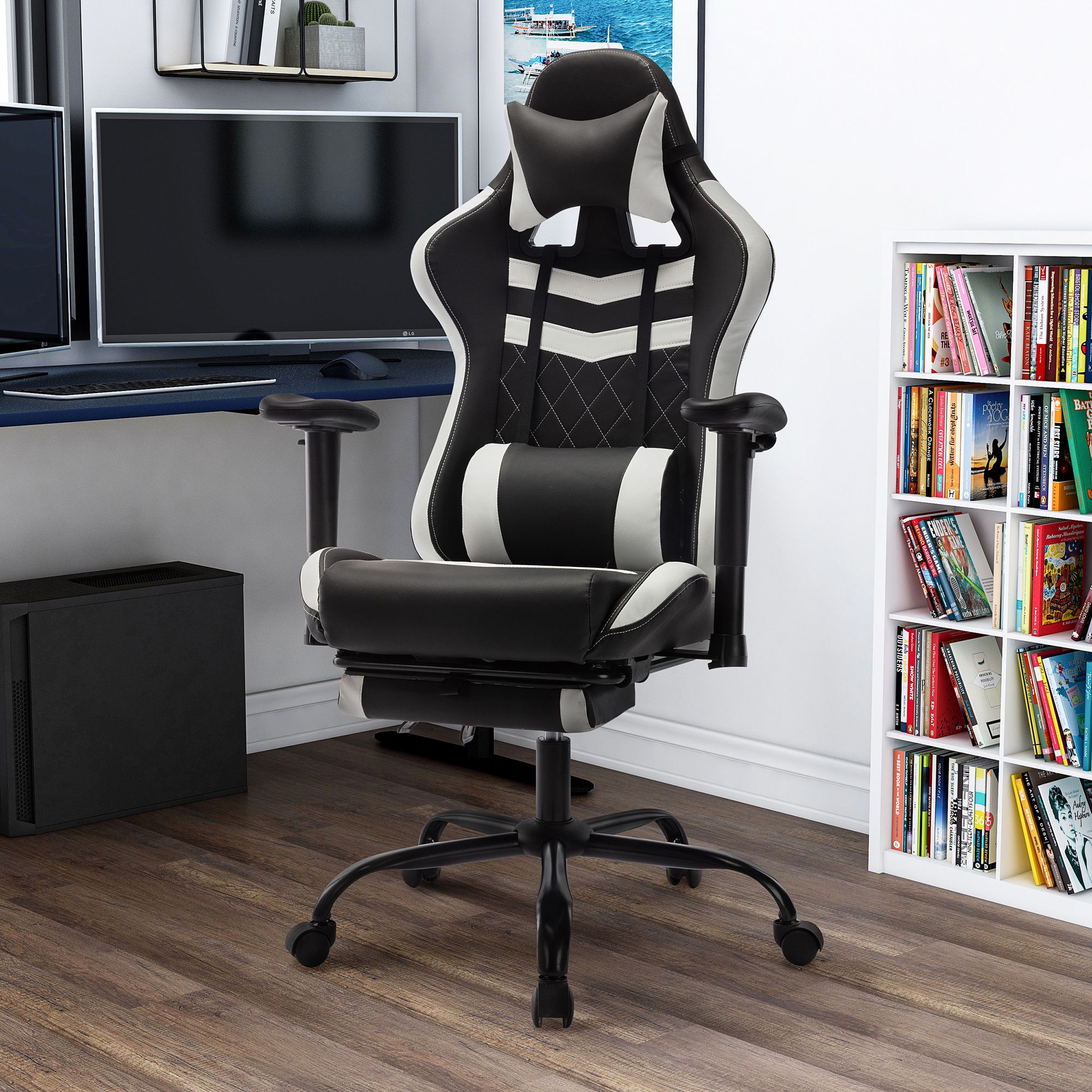 Wessex Black White Faux Leather Adjustable Gaming Chair 551M2