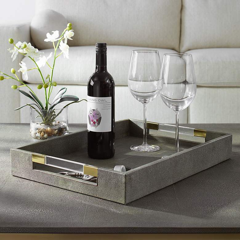 Image 1 Wessex Gray Faux Shagreen Decorative Tray with Handles