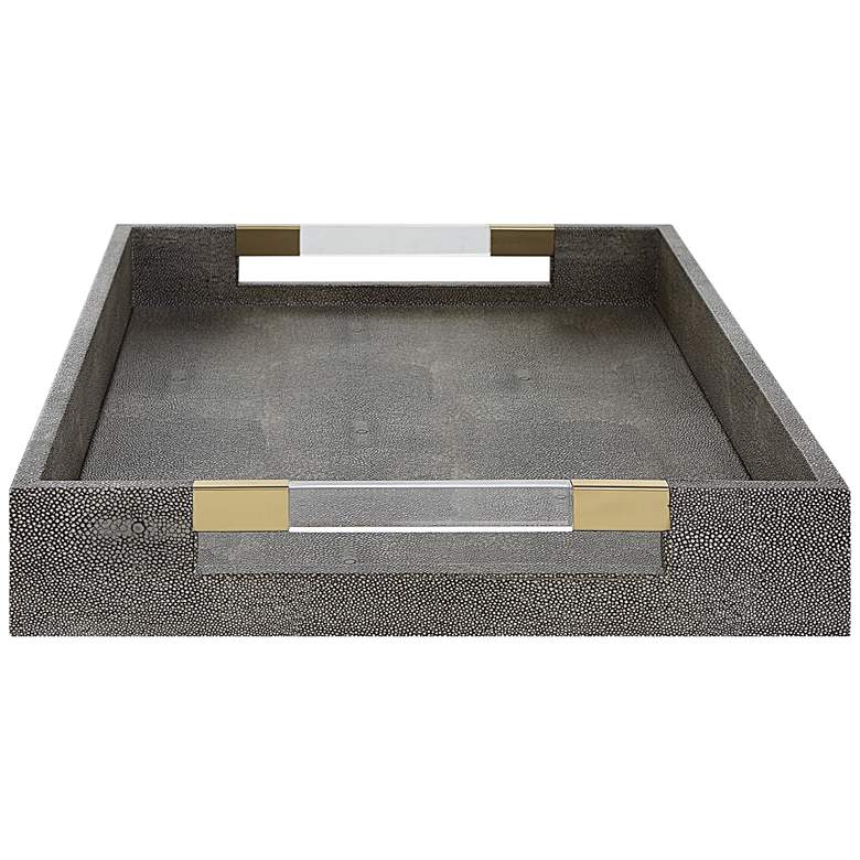 Image 4 Wessex Gray Faux Shagreen Decorative Tray with Handles more views