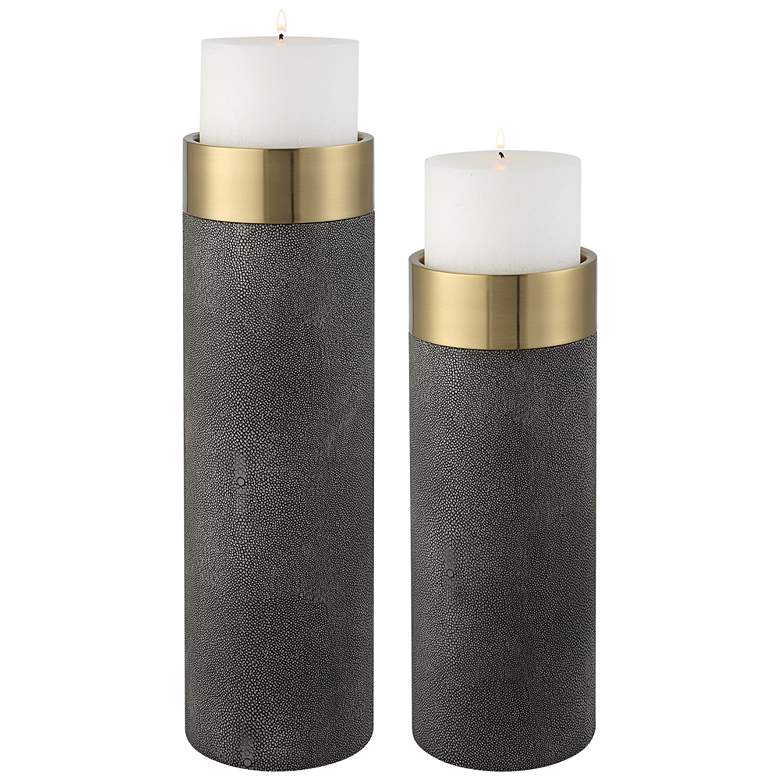 Image 1 Wessex Gray Faux Shagreen Pillar Candle Holders Set of 2