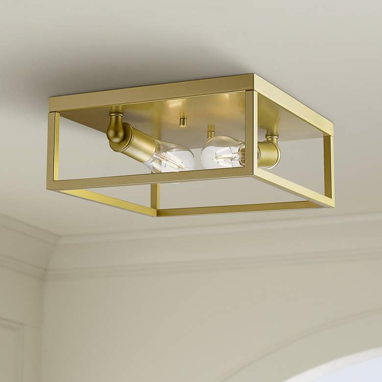 Image 1 Wesson 12" Wide Olympic Gold Metal 2-Light Ceiling Light