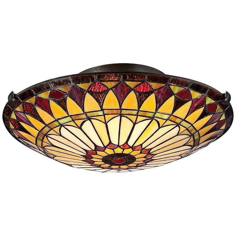 Image 2 West End 17 inch Wide Tiffany-Style Sunflower Ceiling Light