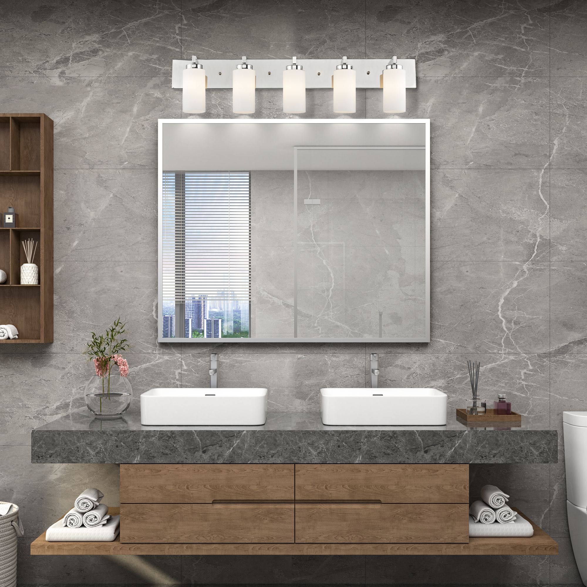 West Lake 35" Wide Polished Chrome 5-Light Bath Light in scene