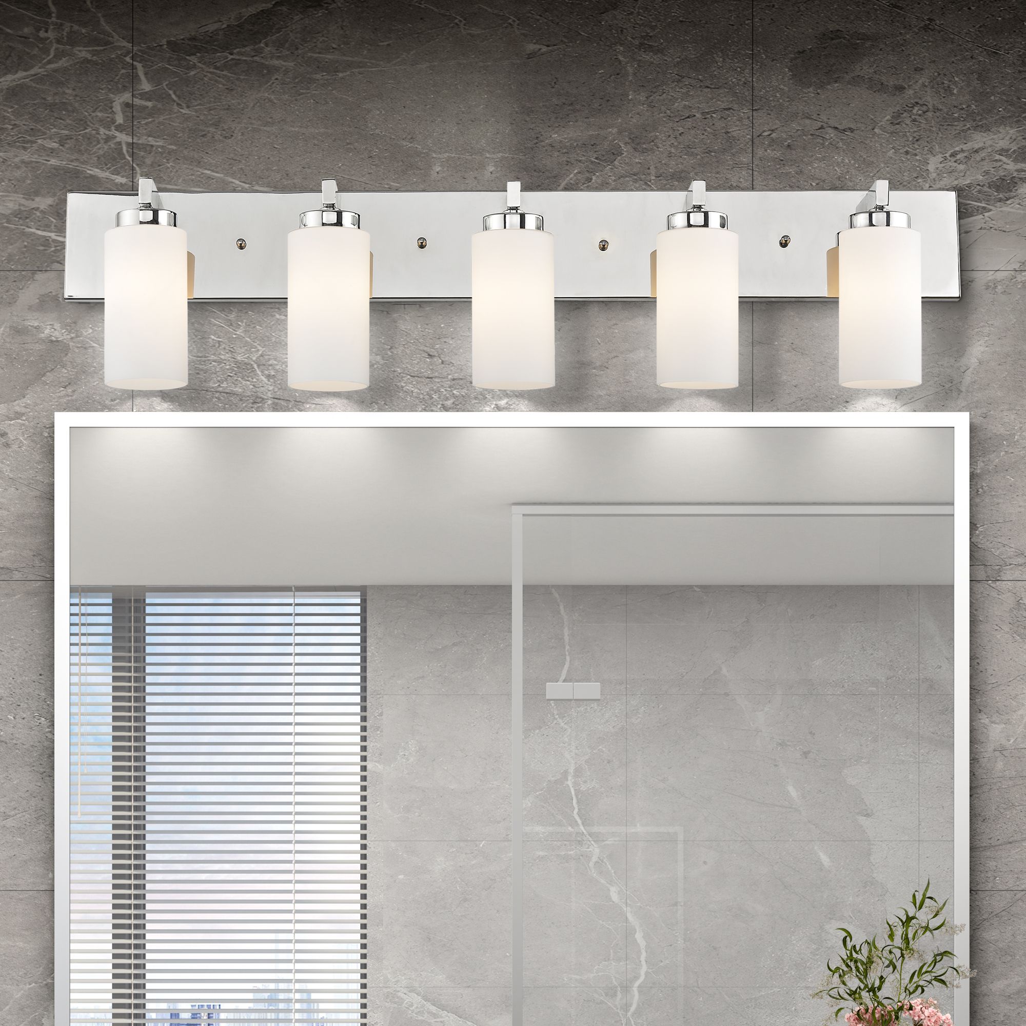 West Lake 35" Wide Polished Chrome 5-Light Bath Light in scene