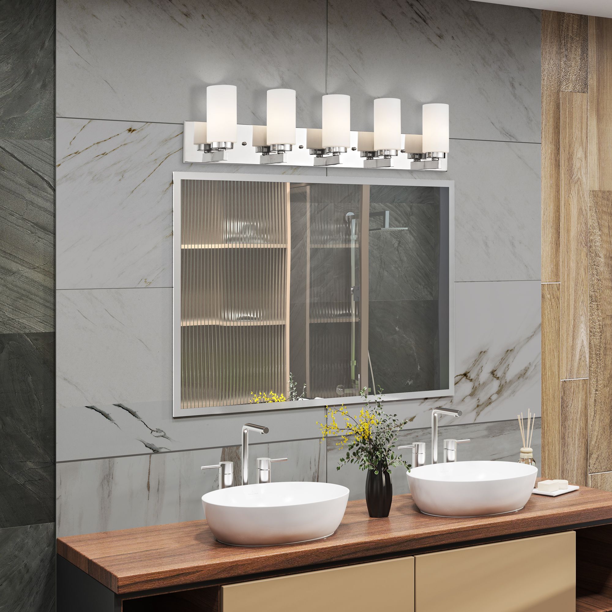 West Lake 35" Wide Polished Chrome 5-Light Bath Light in scene