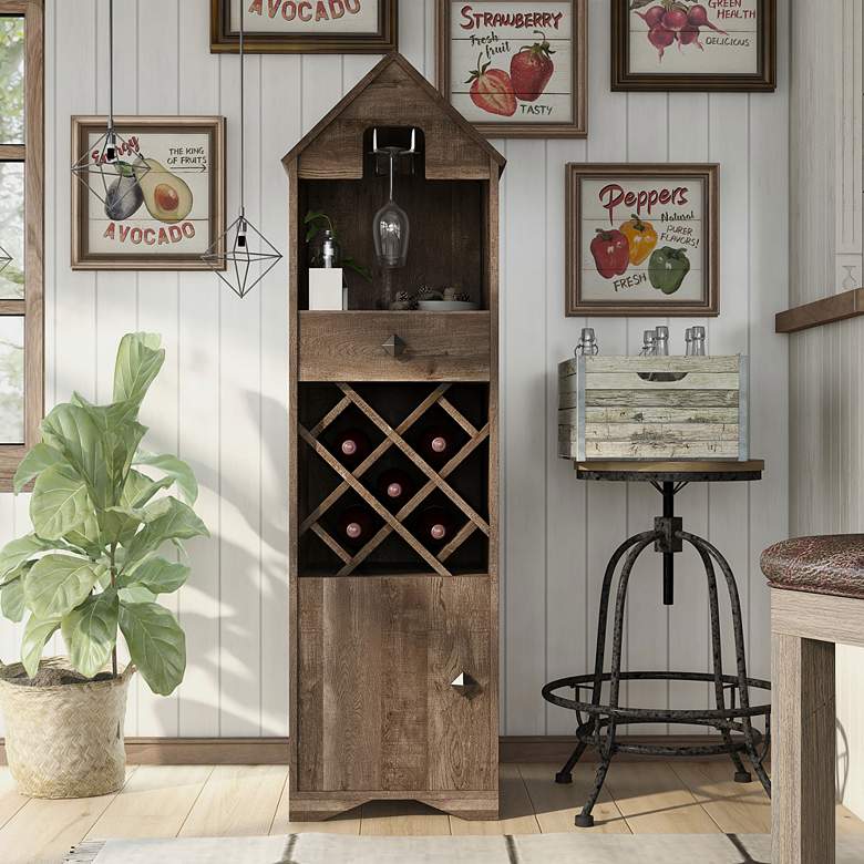 Image 1 Westa 16 3/4" Wide Reclaimed Oak Bar Cabinet w/ Wine Storage