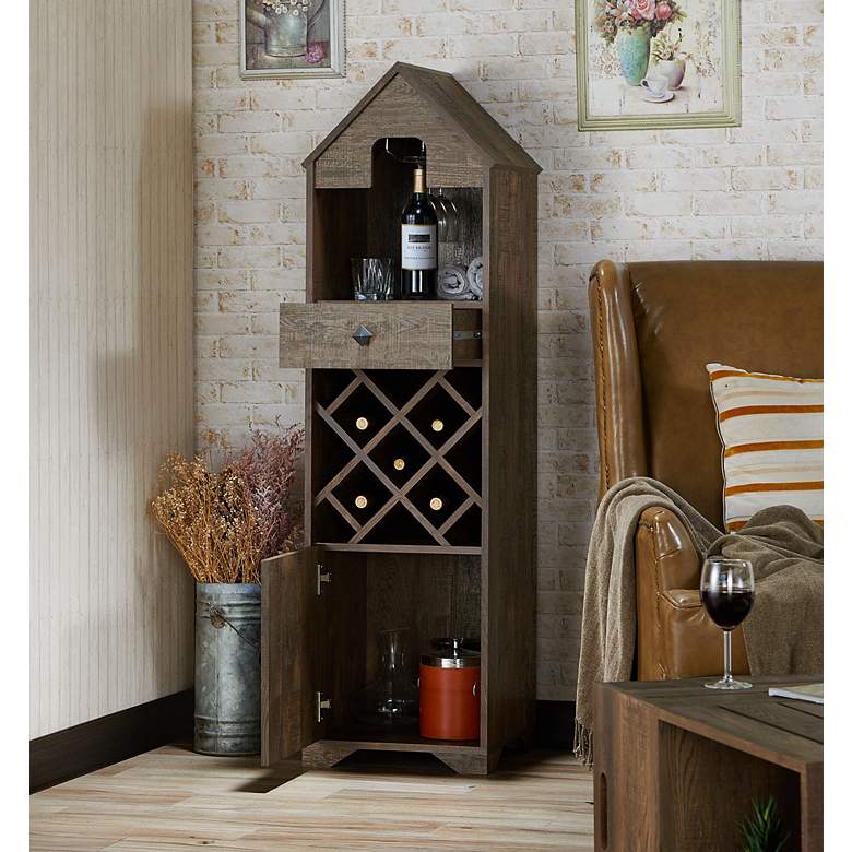 Image 6 Westa 16 3/4" Wide Reclaimed Oak Bar Cabinet w/ Wine Storage more views