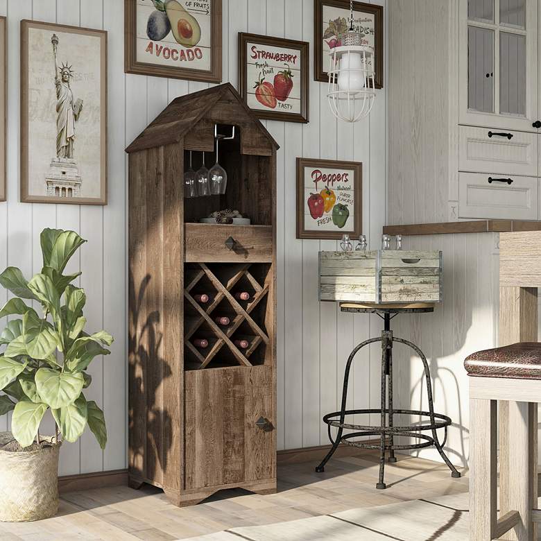 Image 7 Westa 16 3/4" Wide Reclaimed Oak Bar Cabinet w/ Wine Storage more views