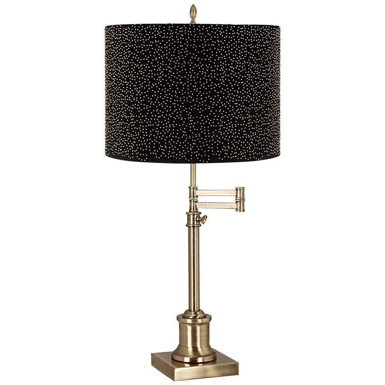 Image 1 Westbury Adjustable Height Black Shade Antique Brass Swing Arm Table Lamp