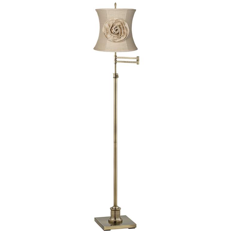 Westbury Almond Flower Shade Brass Swing Arm Floor Lamp