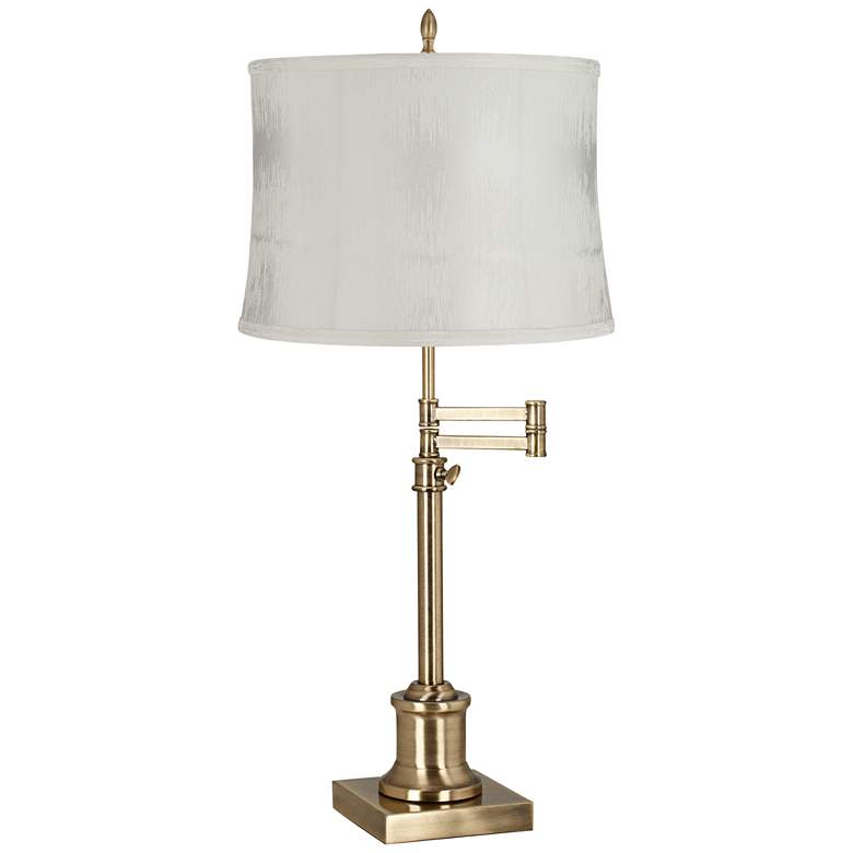 Image 1 Westbury Antique Brass Buchanan Off-White Shade Swing Arm Table Lamp