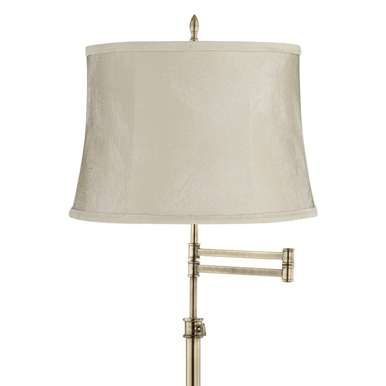 Image 2 Westbury Antique Brass Swing Arm Floor Lamp w/ Wimberley Beige Shade more views