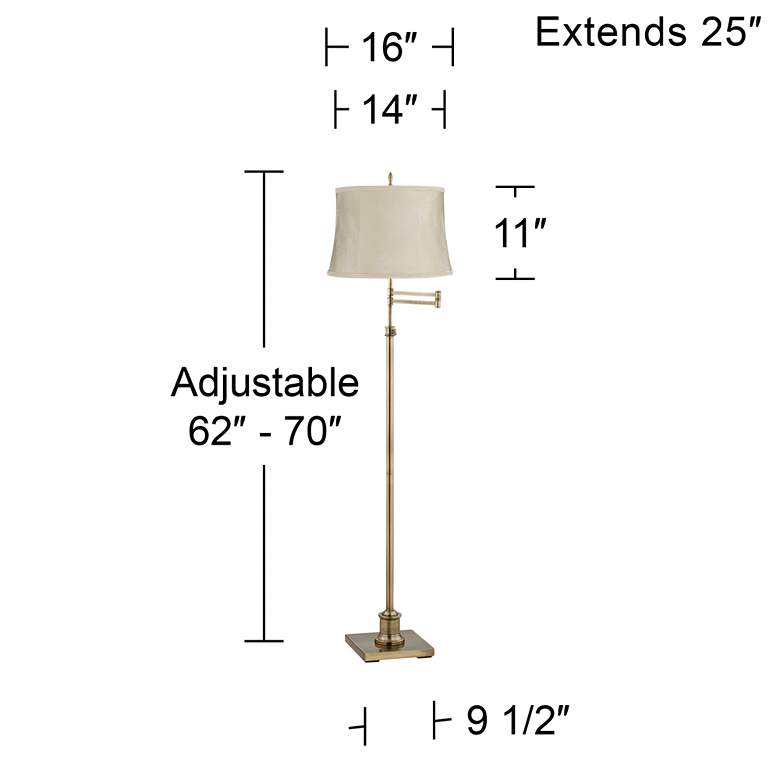 Image 5 Westbury Antique Brass Swing Arm Floor Lamp w/ Wimberley Beige Shade more views