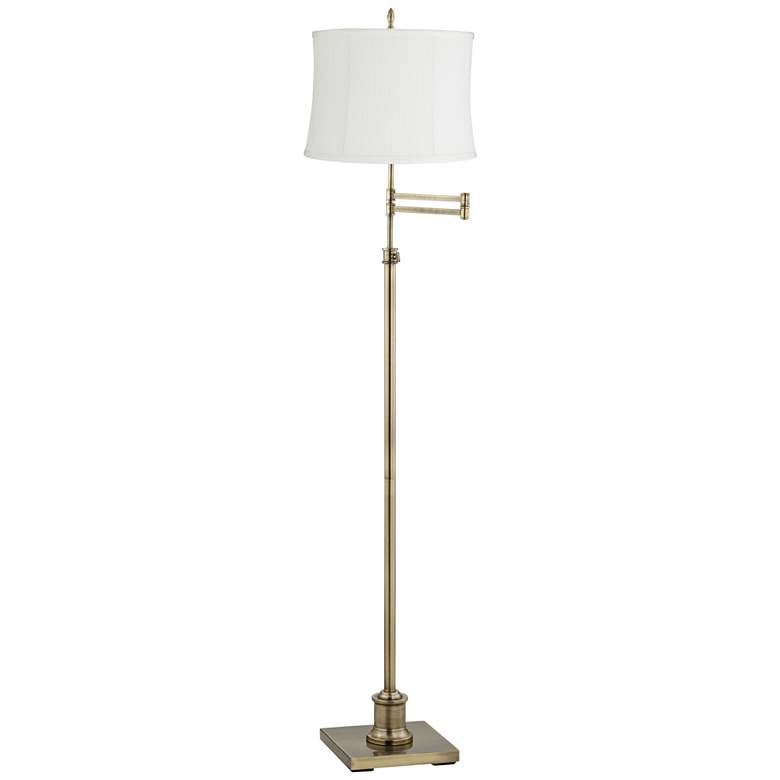 Image 1 Westbury Antique Brass Swing Arm Floor Lamp with Barr White Shade