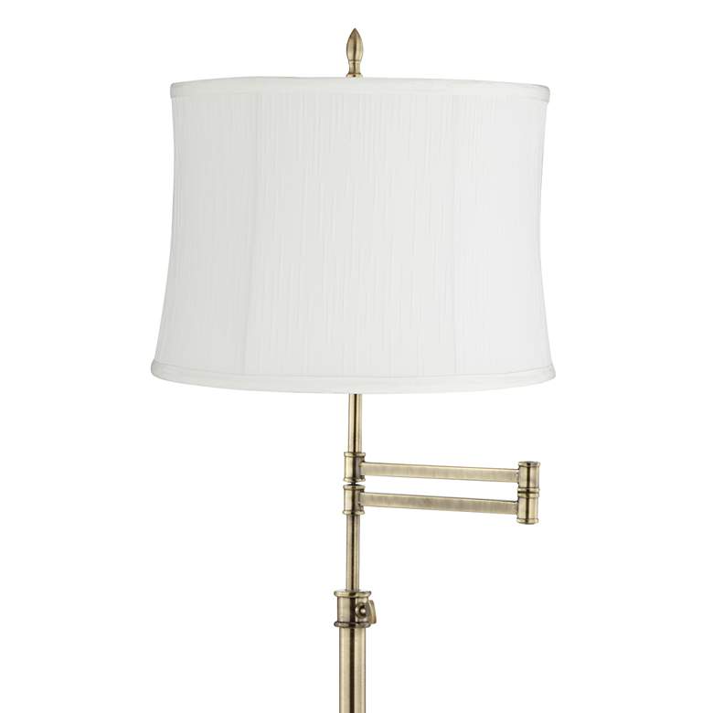 Image 2 Westbury Antique Brass Swing Arm Floor Lamp with Barr White Shade more views