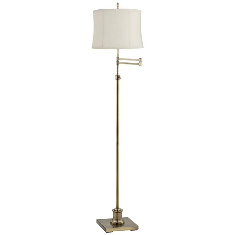 Image 1 Westbury Antique Brass Swing Arm Floor Lamp with Gouvy White Shade