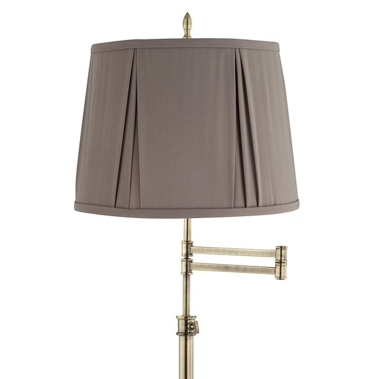 Image 2 Westbury Antique Brass Swing Arm Floor Lamp with Khaki Gray Shade more views