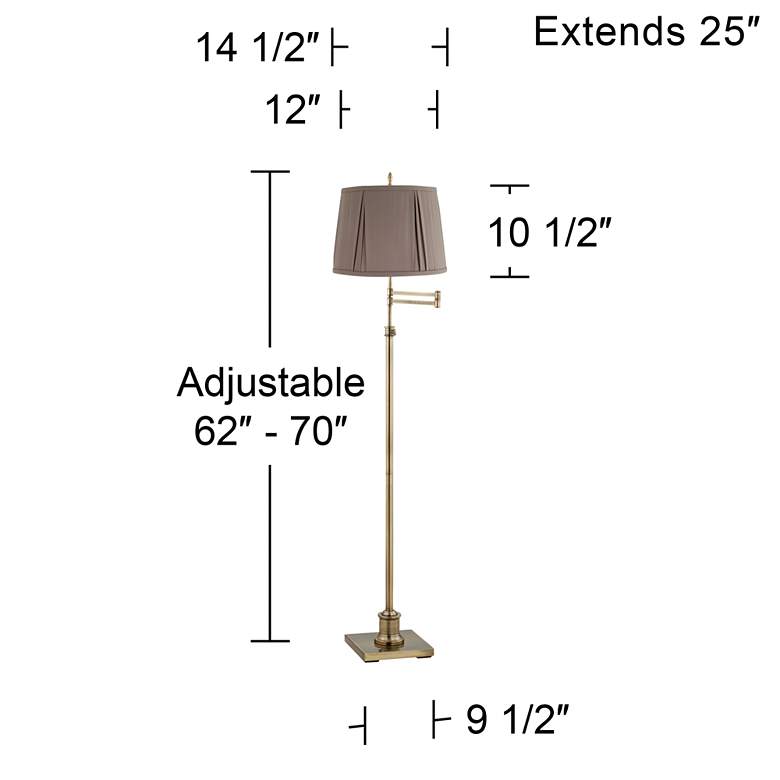 Image 5 Westbury Antique Brass Swing Arm Floor Lamp with Khaki Gray Shade more views