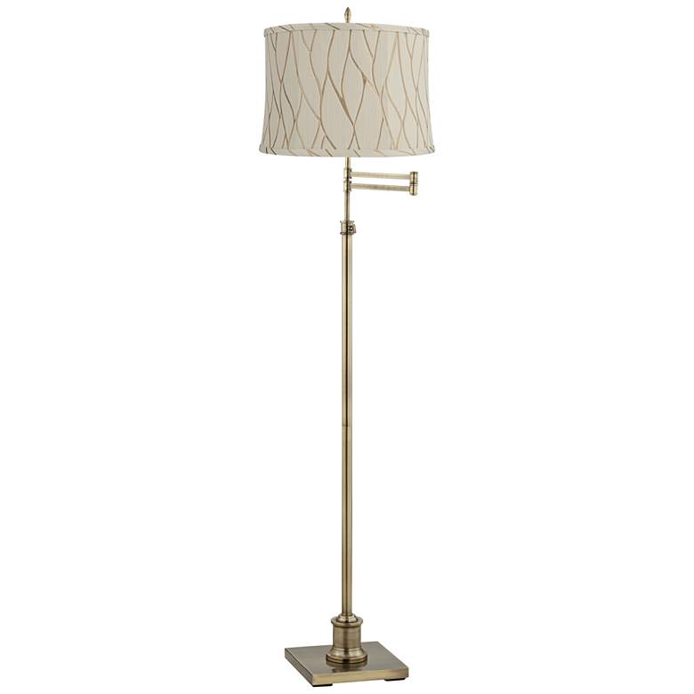 Image 1 Westbury Antique Brass Swing Arm Floor Lamp with Kinmen Cream Shade