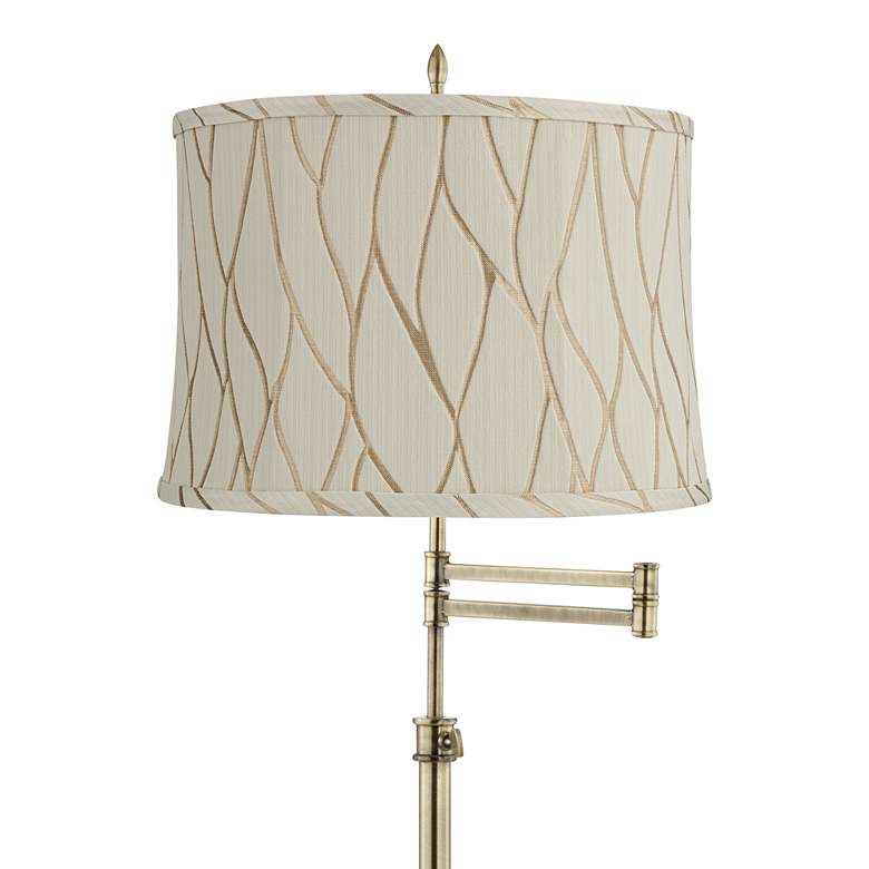Image 2 Westbury Antique Brass Swing Arm Floor Lamp with Kinmen Cream Shade more views