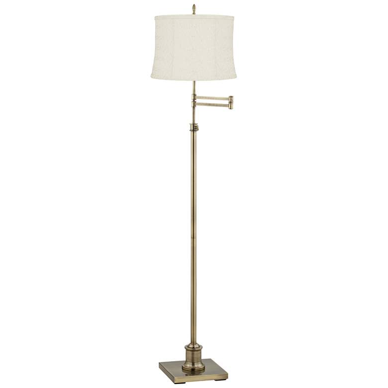 Image 1 Westbury Antique Brass Swing Arm Floor Lamp with Kolding White Shade
