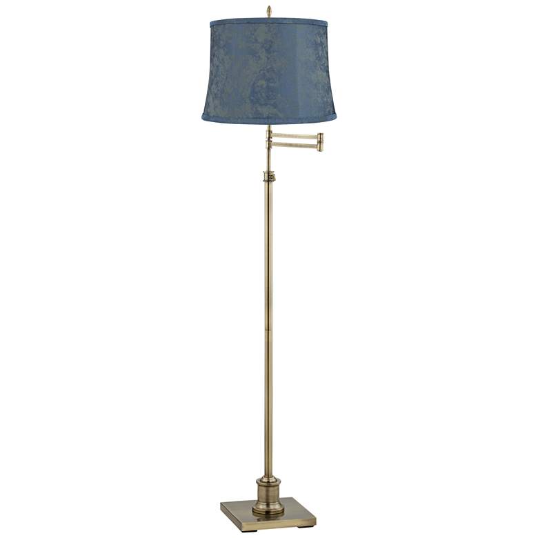 Image 1 Westbury Antique Brass Swing Arm Floor Lamp with Nagano Blue Shade