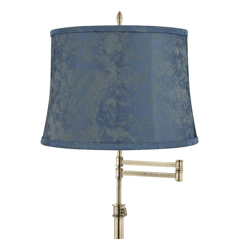 Image 2 Westbury Antique Brass Swing Arm Floor Lamp with Nagano Blue Shade more views