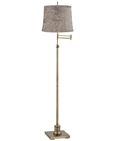 Westbury Antique Brass Swing Arm Floor Lamp with Nagano Gray Shade