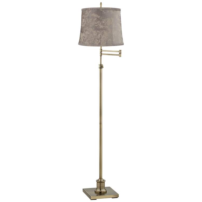 Image 1 Westbury Antique Brass Swing Arm Floor Lamp with Nagano Gray Shade