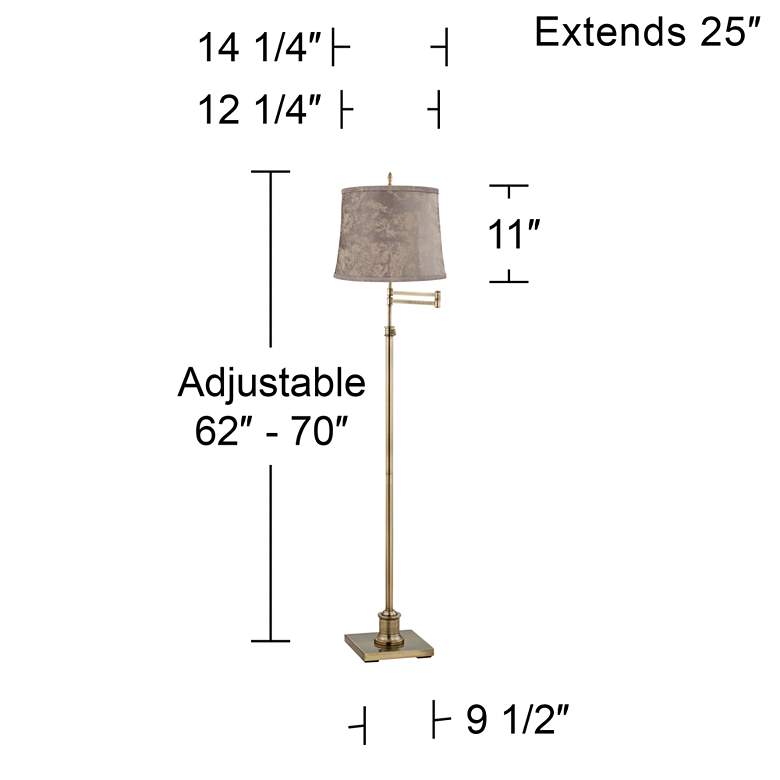 Image 5 Westbury Antique Brass Swing Arm Floor Lamp with Nagano Gray Shade more views
