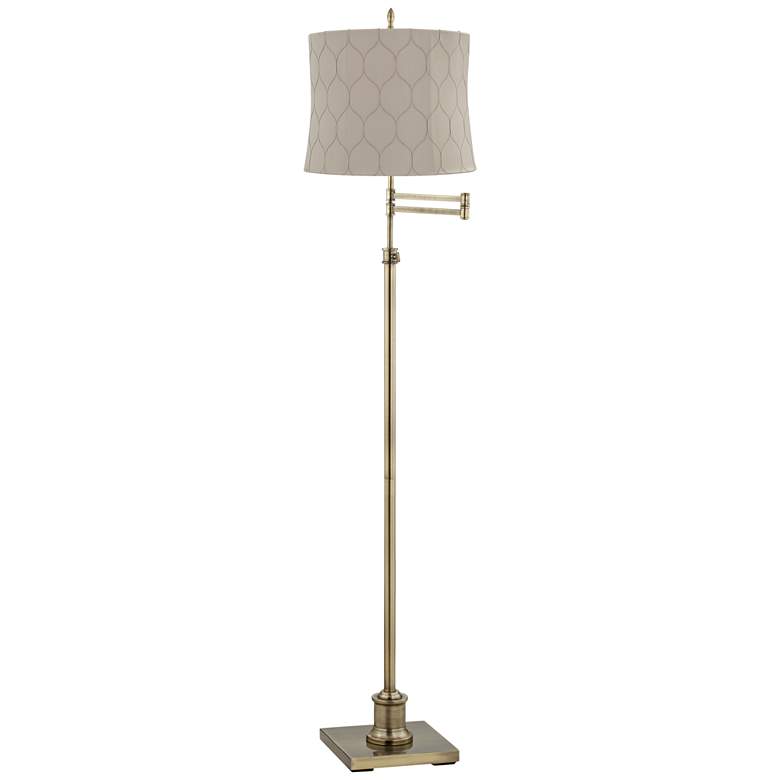 Image 1 Westbury Antique Brass Swing Arm Floor Lamp with Salzburg Khaki Shade
