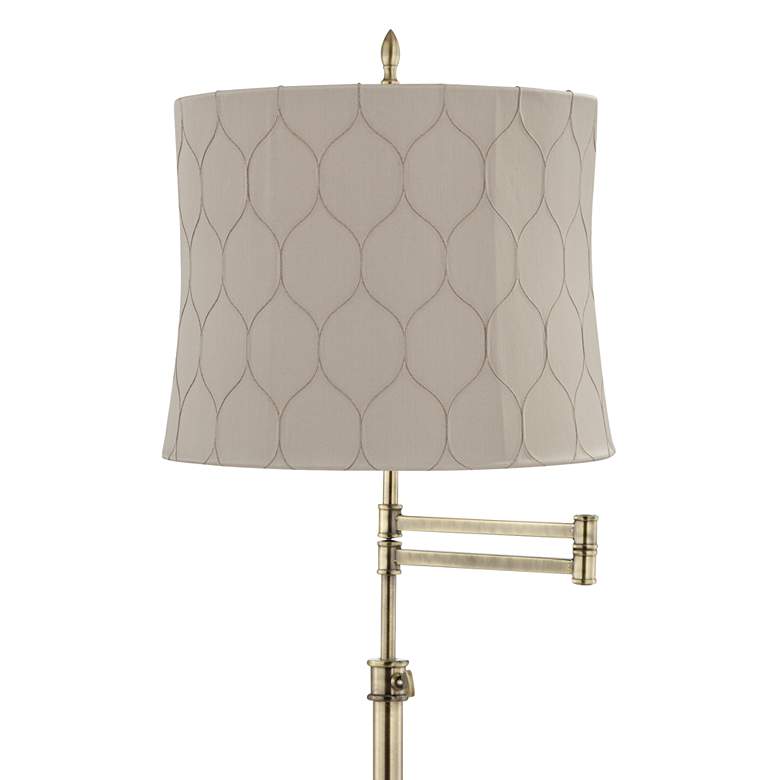 Image 2 Westbury Antique Brass Swing Arm Floor Lamp with Salzburg Khaki Shade more views