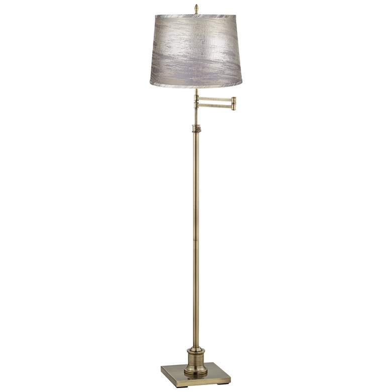 Image 1 Westbury Antique Brass Swing Arm Floor Lamp with Silver Gold Shade